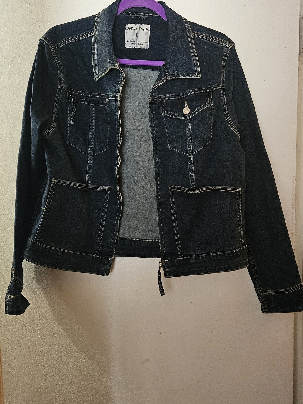 white birch Dark Blue Denim Jean Jacket with Front Zip